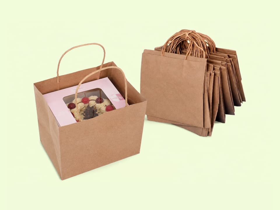 Brown Paper Carry Bag with Handle for Cake Boxes & Pasty